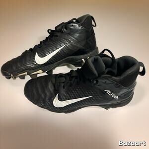 Preowned Nike Alpha Youth Kids Size 5.5Y Shoes Black White Cleats Swoosh